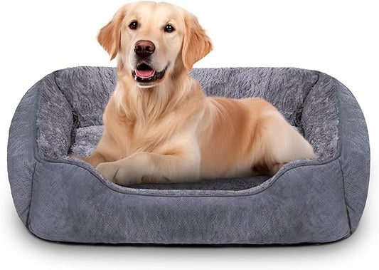 Dog Bed Extra Large, Super Soft Rectangle Dog Beds, Washable Warming Pet Bed with Anti-Slip Bottom, Anti-Anxiety, Grey, 35 x 25 x 9inch