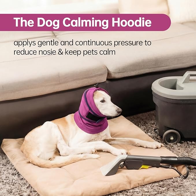 IDOMIK Dog Ear Muffs Noise Protection, Dog Calming Hoodie for Anxiety Relief, Soft Double-Layer No Shake Head Wraps, Quiet Ear Covers for Thunderstorm, Firework, Bath, Grooming & Blow Drying,Purple,S