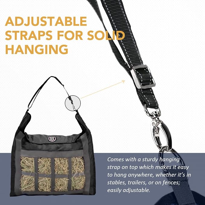 Harrison Howard Premium Durable Slow Feed Horse Hay Bags Oxford Cloth Heavy Duty Large Capacity Horse Feeding Bag-Black