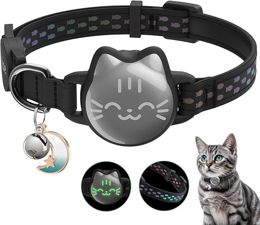 AirTag Cat Collar Breakaway, Reflective Cat Collar Compatible with Apple AirTag 1st & 2nd Gen, Hidden Holder with Bell, Lightweight Water-Resistant Strap for Cats, AirTag Not Included