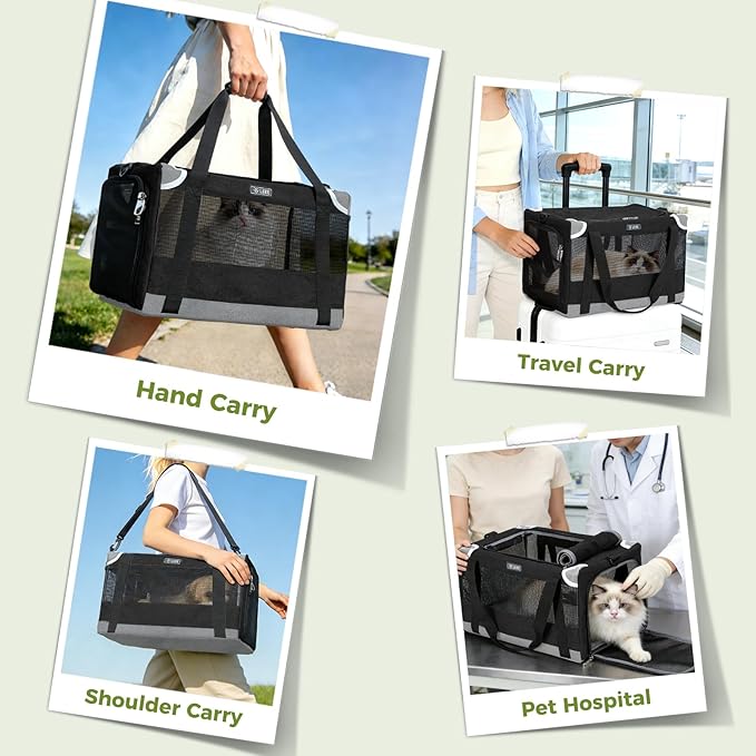 Lekereise Cat Carrier Stable, Pet Carrier with Sturdy Steel Frame, Safe Dog Carriers for Car Travel, Soft-Sided Small Medium Dogs/Cats Carrying Bag for Pets Up to 15lbs