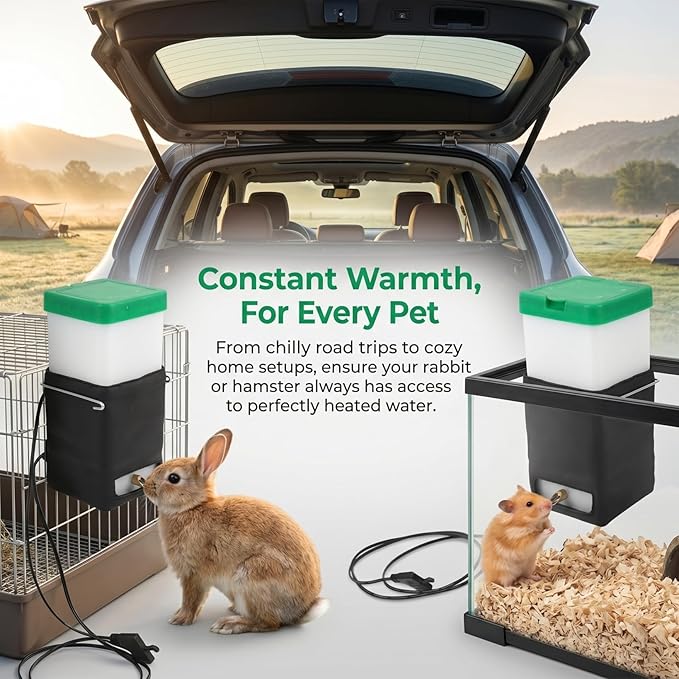 Toddmomy Heated Water Bottle for Pets 7.08In Automatic Waterer for Rabbits and Hamsters Constant Thermostat Water Dispenser Leak-Proof Design