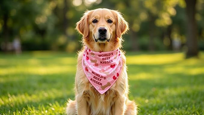 Luxury Satin Dog Bandana – Slip-On Collar Style, Premium Pet Scarf for Medium, Large & XL Dogs – Special Occasion Accessory (Collar Not Included) (Medium - Extra Large, World's Best Kisser)