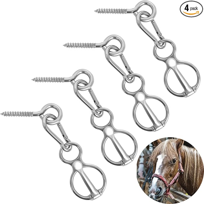 Horse Tie Ring, Upgraded 4 Sets Horse Tack and Supplies, 304 Stainless Steel Safe Horse Accessories Training Equipment with Eye Bolt and Snaps Saddle | Supports horse pulling back, Adjustable for different setups, Protects horse and handler