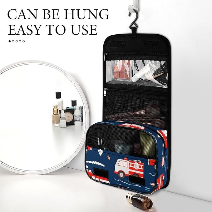 Unisex Firetrucks Fire Trucks Hanging Toiletry Bag Makeup Cosmetic Bag Travel Organizer for Accessories Full-size Container Toiletries
