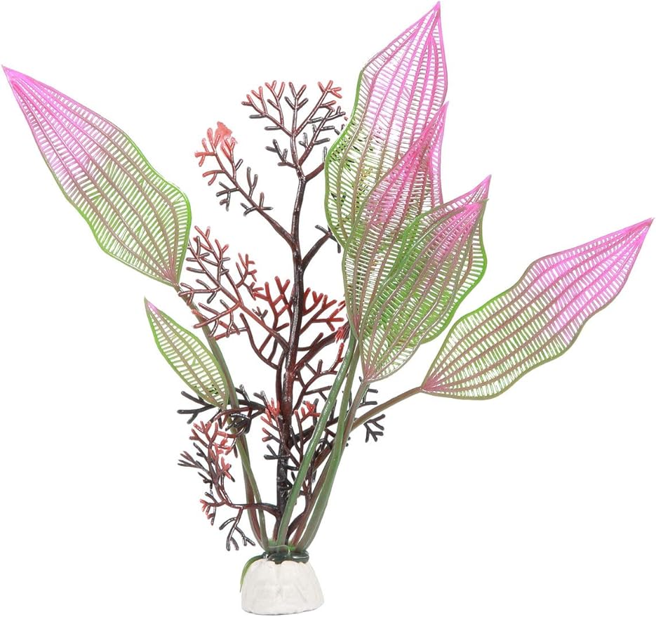 CNZ Assorted Color Aquarium Plastic Plant Decoration w Ceramic Base (Purple/Green, 10-Piece)