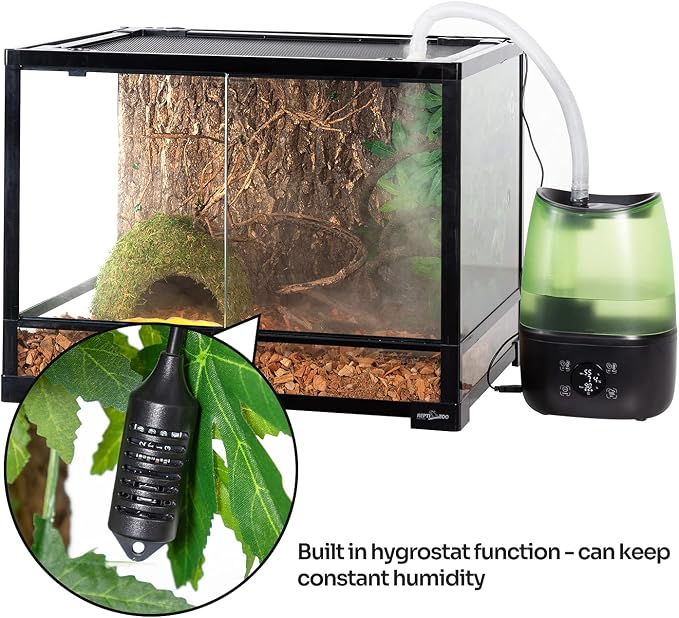 REPTI ZOO Reptile Automatic Fogger 2 IN 1 Digital Timing & Hygrostat Humidifier Remote Control 4L Large Tank Reptile Terrarium Fogger with Extended Hose for Bearded Dragon/Lizard/Gecko/Snake/Tortoise
