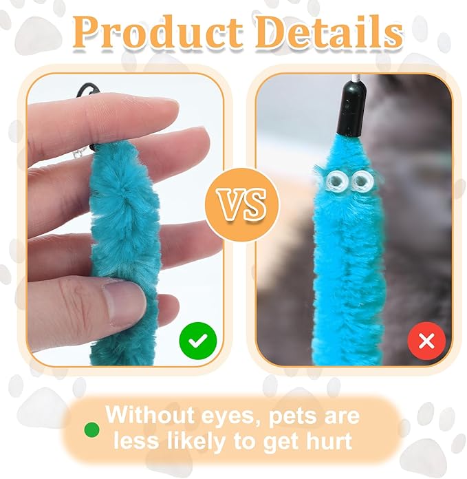 Cat Worms Refills for Wand, 12 PCS Cat Wand Attachments Worms Toy Interactive Kitten Worm Replacements Feather Worm Teaser Refills