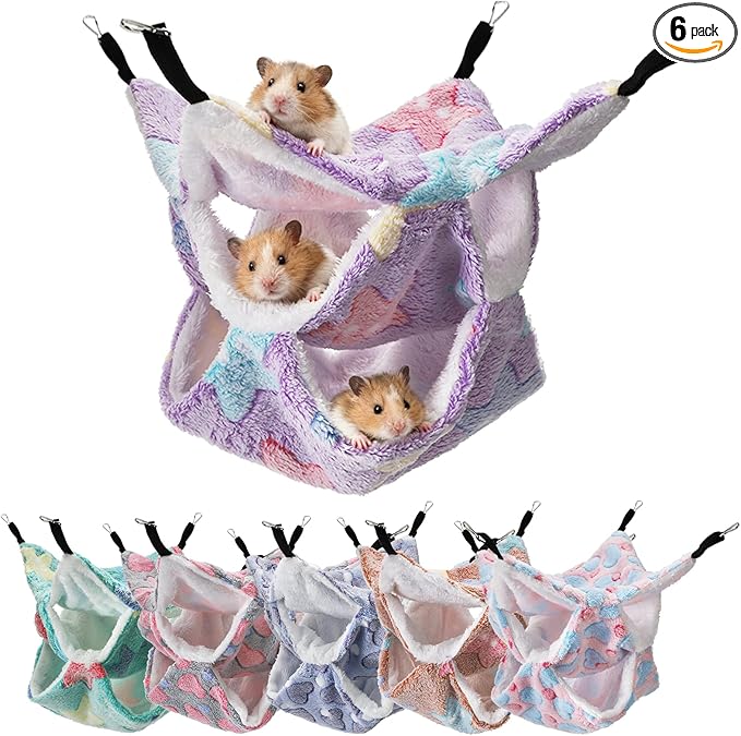 Covzoe 6 Pieces Rat Hammocks for Cage, 3 Layer Guinea Pig Hideout Bed, Ferret Hammocks Soft Hamster, Playing Sleeping Accessory for Small Animal Chinchilla Squirrel