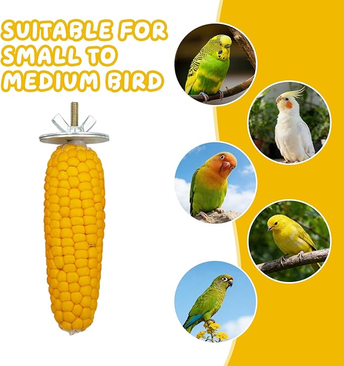 Bird Perches, Parakeet Cage Accessories, 3 Pack Natural Mini Corn Standing Perch Chew Toy, Bird Toys for Budgies, Cockatiels, Lovebirds, Green Cheeks, Small to Medium Birds