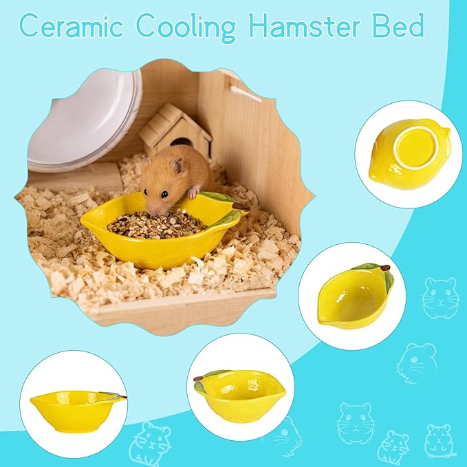 Small Guinea Pig Food Bowl Cute Ceramic Hamster Water Bowl Ferret Rat Chinchilla Rabbit Feeding Dish Young Animal Feeder (Lemon Yellow)