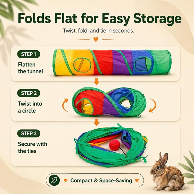 Mechpia Rabbit Toys, Large Bunny Hideout Tunnel and Tube Rainbow Tunnel for Rabbit Guinea Pig Chinchilla Ferret Rat