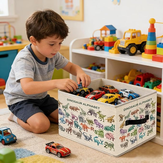 Alphabet Dinosaur Kids Storage Bins, ABC Education Dino Foldable Closet Organizers Storage Basket Toybox for Toddler Playroom Nursery Preschool Classroom Clothes Bed Sheets Blankets Toys
