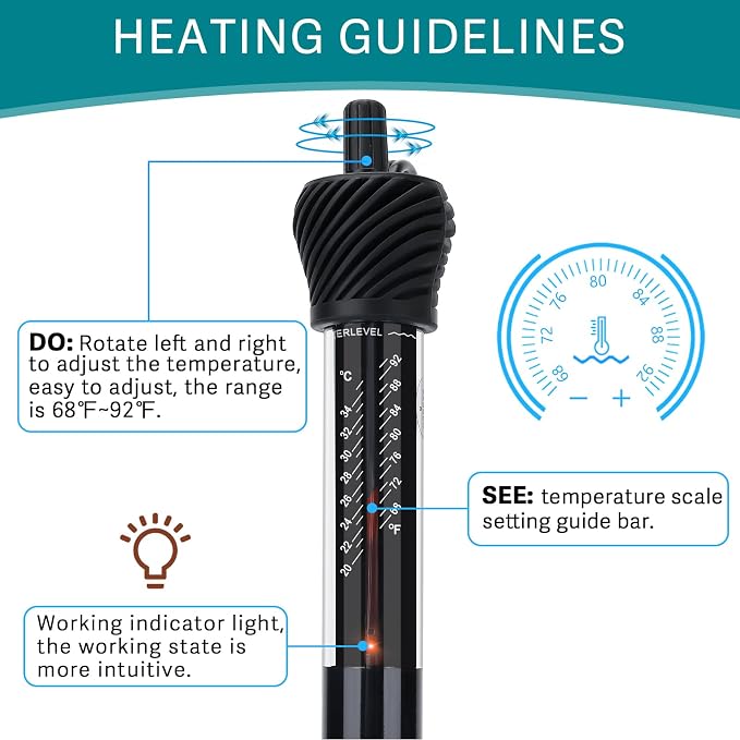 hygger ETL Certification Aquarium Heater, 50W/100W/200W/300W Submersible Fish Tank Thermostat Heater with Firm Double Pair Suction Cups for Coral Saltwater and Freshwater Tank with Thermometer (50W)