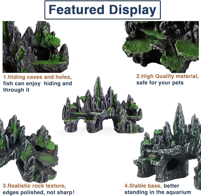 Large Fish Tank Decorations - Fish Tank Decor Aquarium Rock Mountain View Aquarium Ornament Tree House Cave Fishtank Rocks for Large Fishtank Glofish Tank Decorations