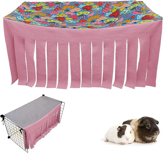 RIOUSSI Guinea Pig Hideout Hideaway Corner Fleece Toys Cage Accessories with Reversible Sides. Pink, Rectangle