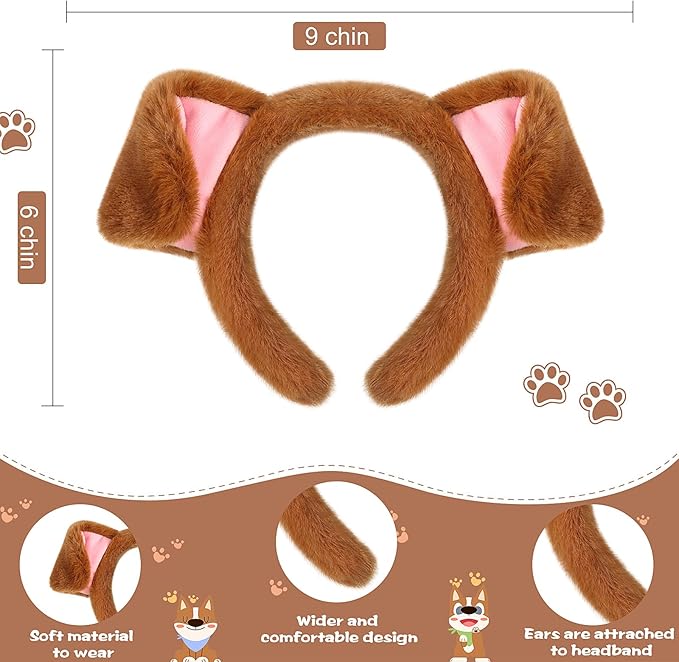SATINIOR Puppy Dog Costume Set Ears Headband Nose Bow Tie Tail Animal Cosplay for Halloween