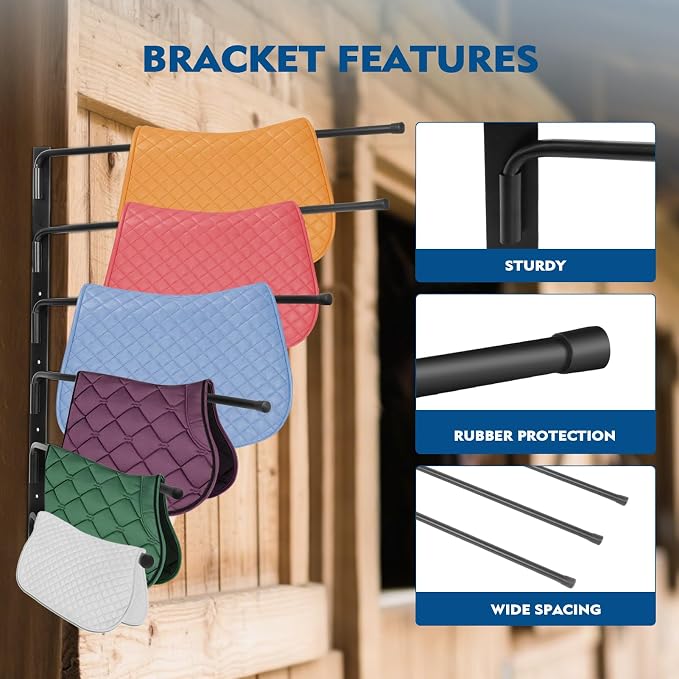 Saddle Pad Rack, Wall Mounted 180 Degree Swing Saddle Blanket Holder, 6 Bar Saddle Blanket Rack, Horse Blanket Storage Rack for Horse Tack Room Organization