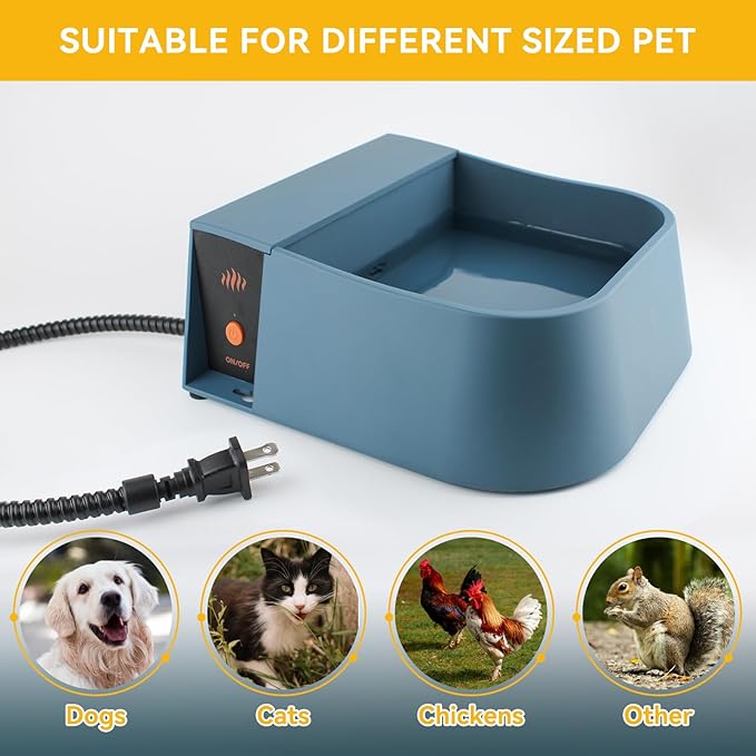 Automatic Heated Water Bowl for Dogs Cats, Outdoor Heated Dog Bowl with Auto Fill, 2L Winter Heating Waterer Provide Drinkable Water for Chickens, Rabbits, Birds, Goats, Feral Animal