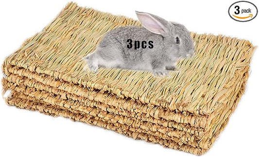 Hamiledyi Grass Mat Woven Bed Mat for Small Animal Bunny Bedding Nest Chew Toy Bed Play Toy for Guinea Pig Parrot Rabbit Hamster Rat(Pack of 3)