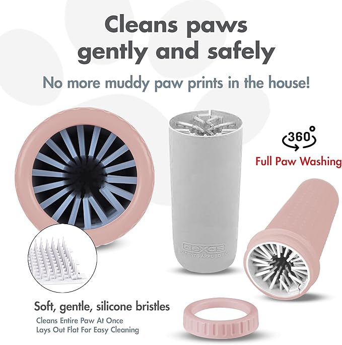 Dexas MudBuster Large Dog Paw Cleaner in Blush - Fits 2.5"-3.5" Wide Paws, Portable Paw Washer for Muddy Paws, Dog Paw Cleaning Cup with Gentle Silicone Bristles, Quick Clean Pet Paw Washer