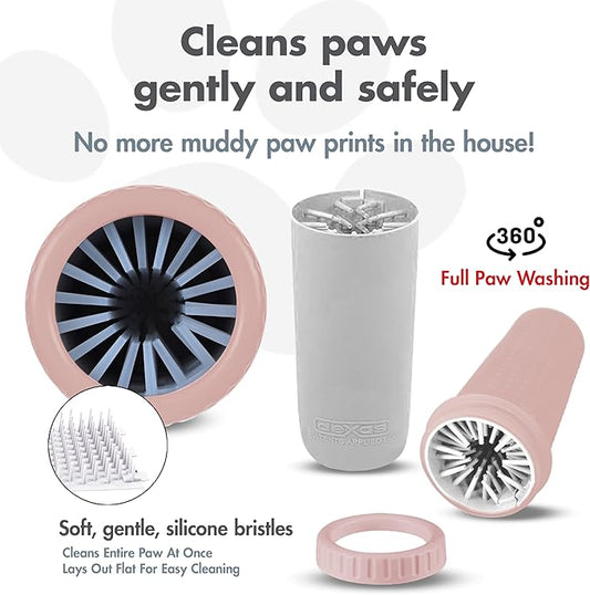 Dexas MudBuster Large Dog Paw Cleaner in Blush - Fits 2.5"-3.5" Wide Paws, Portable Paw Washer for Muddy Paws, Dog Paw Cleaning Cup with Gentle Silicone Bristles, Quick Clean Pet Paw Washer