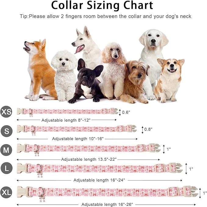 ARING PET Girl Dog Collar, Cute Spring Summer Pink Bow Puppy Pet Collars Necklace for Small Medium Large Female Dogs-XS
