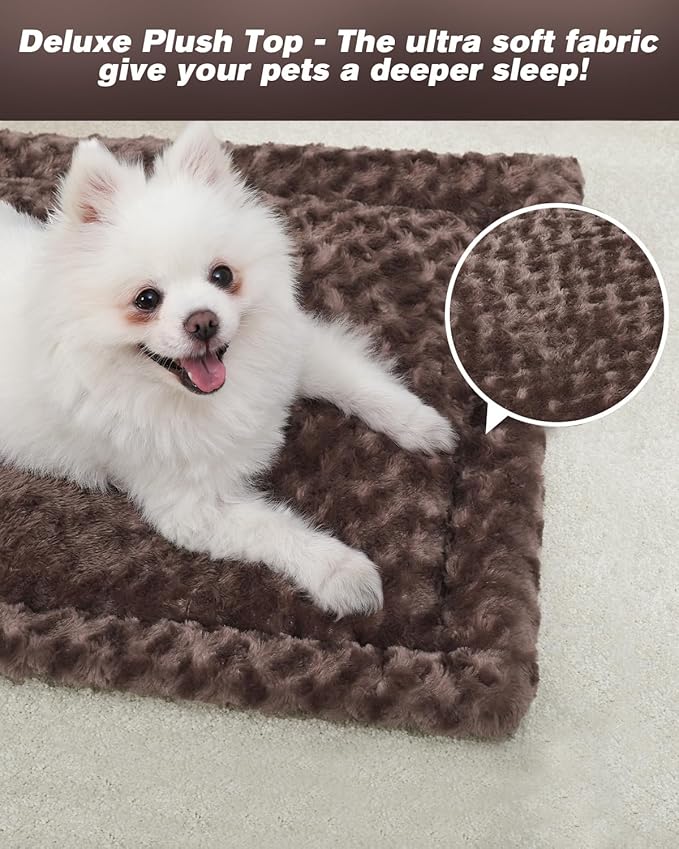 Washable Dog Bed Mat Ultra Soft Dog Crate Pad Comfy Fluffy Pet Kennel Beds Sleeping Mattress for Large Jumbo Medium Small Dogs, 36 x 23 Inch, Brown