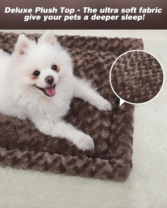 Washable Dog Bed Mat Ultra Soft Dog Crate Pad Comfy Fluffy Pet Kennel Beds Sleeping Mattress for Large Jumbo Medium Small Dogs, 36 x 23 Inch, Brown