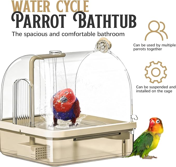 Automatic Bird Baths for Cage,Automatic Parakeet Bath with Pump, Filter,Indoor Bird Shower with Running Water,for Pet Birds Conure Budgies Cockatiels Lovebird and Budgies(Brown)