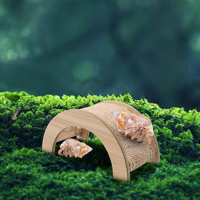 Hermit Crabs Climbing Bridge, Wooden Hermit Crab Climbing Toys with Jute Cloth, Hermit Crab Hideout, Aquarium Tank Accessory Small Animals Cage Accessory for Hermit Crab Hamster Chinchilla Ferret