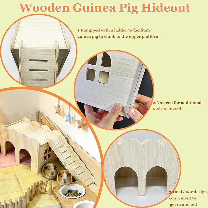 Guinea Pig Hideout Hamster Wood House Platform with Ladder for Rat Hamster Squirrel Gerbil Sugar Glider