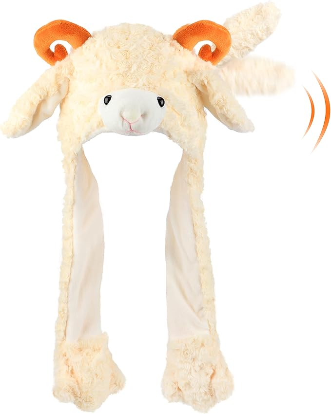 Bubblepompom Animal Hat with Ears Moving Jumping Pop Up Beating Hat Plush Holiday Cosplay Dress Up Funny Gift for Kids
