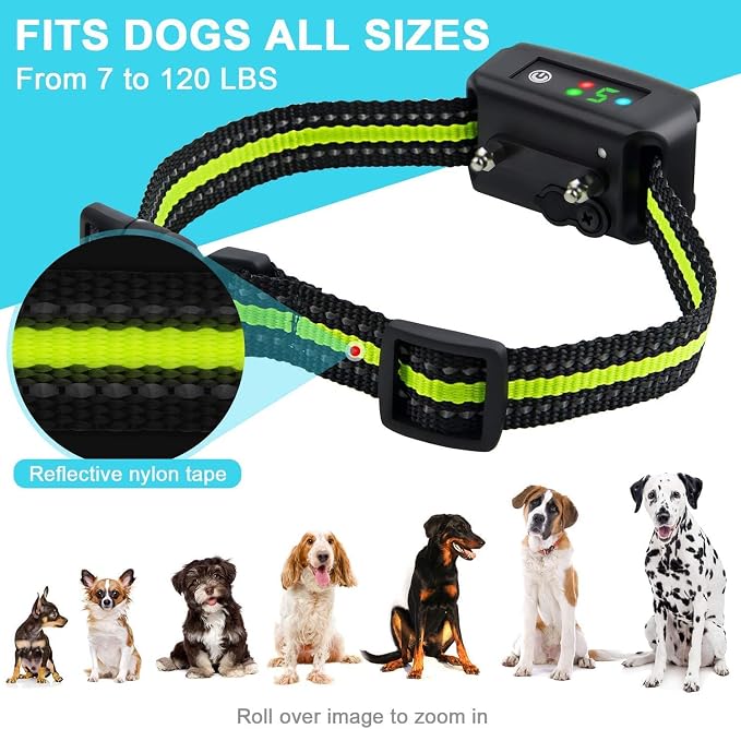 Dog Bark Collar-5 Adjustable Sensitivity and Intensity Levels-Dual Anti-Barking Modes-Rechargeable/Rainproof/Reflective -No Barking Control Dog Shock Collar for Small Medium Large Dog