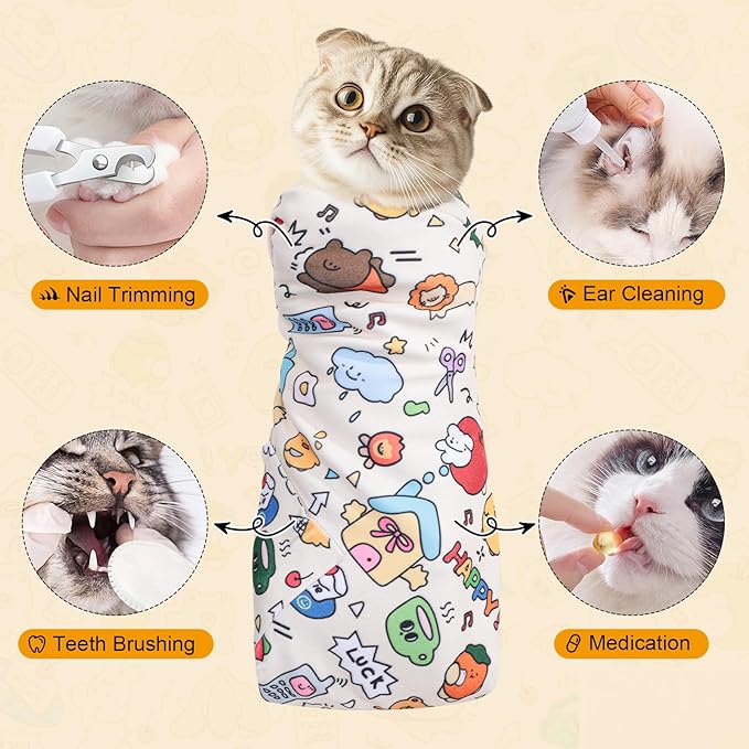ondware 35.5 in Extra Large Cat Wrap for Cutting Nails, Self-Adhesive Cat Grooming Wrap Anti-Escape Cat Restraint for Nail Clipping Cat Swaddle Wrap Cat Wrapping Cloth for Pet Cleaning and Beauty