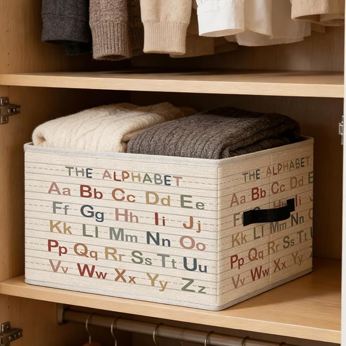 Alphabet Kids Storage Bins, Boho ABC Educational Foldable Closet Organizers Storage Basket Toybox for Toddler Playroom Nursery Preschool Classroom Clothes Bed Sheets Blankets Toys