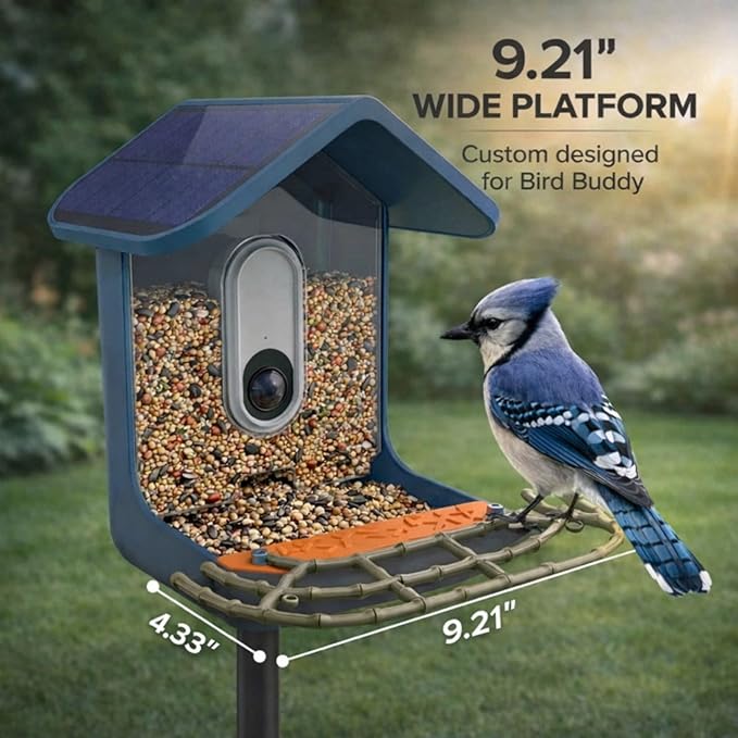 CPLIKE Bamboo Style Perch Extender for Bird Buddy Smart Feeder, Durable ABS Platform with Dual Screw Mount, DIY Expansion Holes, Extra Landing Space for Wildlife Watching & Full Body Photos