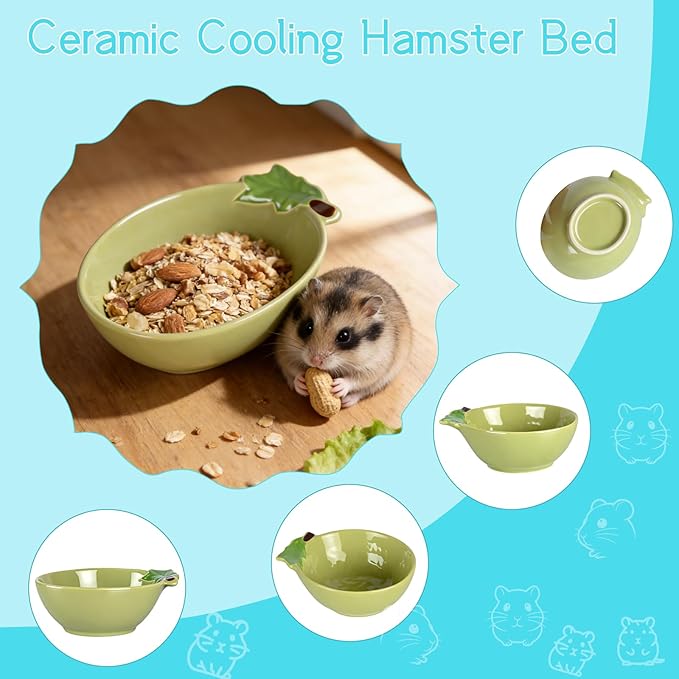 Small Guinea Pig Food Bowl Cute Ceramic Hamster Water Bowl Ferret Rat Chinchilla Rabbit Feeding Dish Young Animal Feeder (Avocado Green)