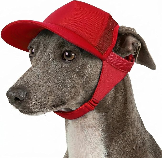 Tuff Pupper Dog Baseball Cap | UV Protection Dog Sun Hat | Breathable Lightweight Design | Secure Adjustable Chin Strap | Quick-Dry Fabric | Reinforced Brim | Small Medium Large Dogs (Red, XS)
