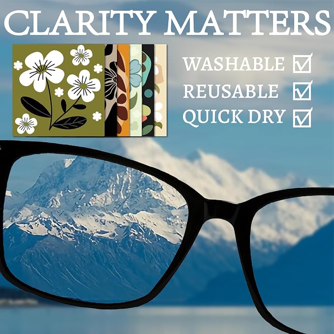 CREATCABIN 6Pcs Glasses Cleaning Cloth Microfiber Cleaning Cloths Multicolor Floral Glasses Cleaner Wipes Soft Microfiber Reusable for Eyeglasses Camera Lens Laptops Screens Cell Phone 6 x 6 Inch