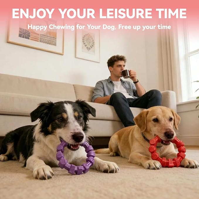 BoYoYo 2 Pack Dog Toys for Aggressive Chewers, Indestructible Dog Toys for Large Breed, Durable Chew Toy for Dogs to Keep Them Busy, Ring Toy for Trainging & Cleaning Teeth, Bacon Flavored
