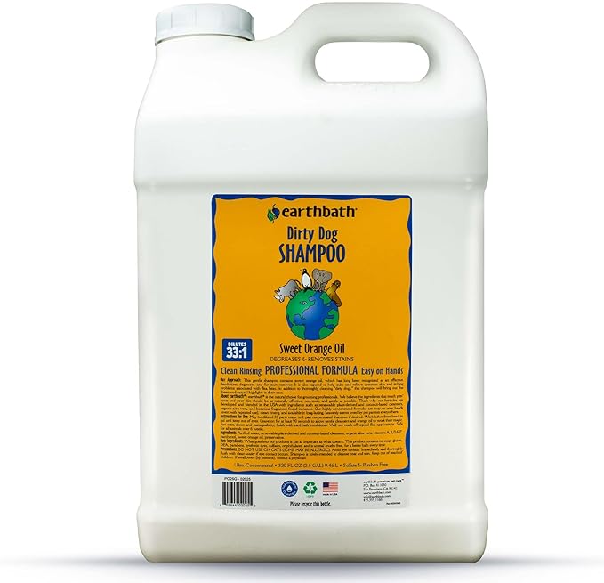 earthbath Dirty Dog Shampoo- Gentle Shampoo for Smelly Dogs, Dog Wash in Bulk, Adds Sheen, Deodorizing Shampoo for Pet Grooming, Dilutes 33:1- Sweet Orange, 2.5 Gallon (1 Pack)