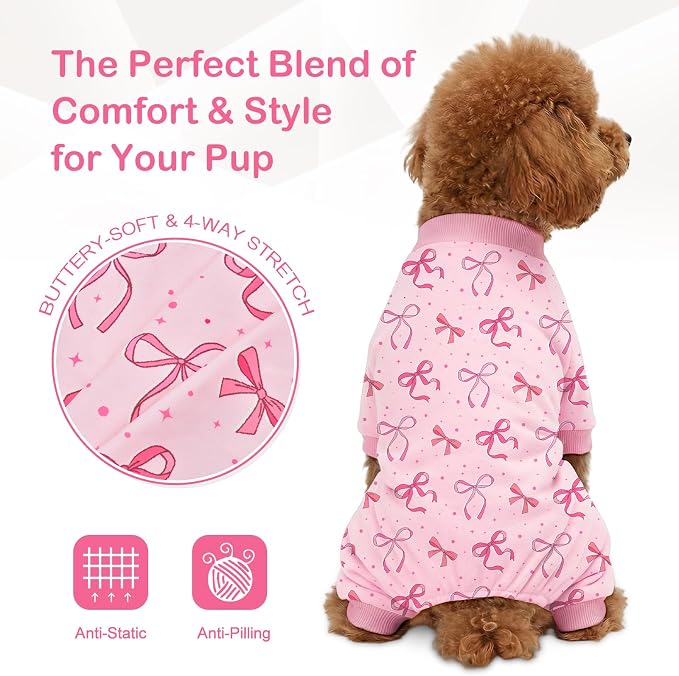 Dog Pajamas for Small Medium Dogs Recovery Suit Dog Pjs Dog Onesie Cute Soft Breathable Puppy Pajamas Pet Spring Summer Stretchy Pjs for Boy Girl - Pink Bows