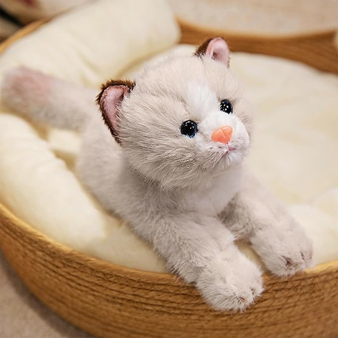 PEACH CAT Cat Stuffed Animal 9.8" Realistic Kitten Plushies Soft Plush Toys Gifts for Kids Grey and White