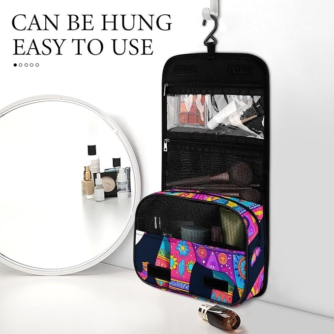 Hanging Travel Toiletry Bag Foldable Cosmetic Bag with Multiple Compartments for Toiletries, Accessories (Elephant Butterfly)