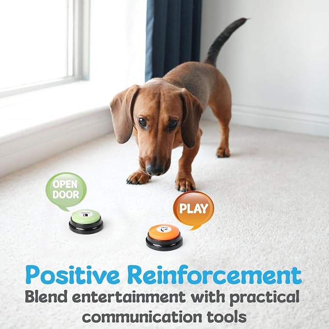 A-URA Dog Talking Buttons for Communication – 6 Recordable Dog Buttons with Anti-Slip Mat, Word Stickers, Training Guide & Video | Dog Communication Buttons for Potty Training, Daily Needs & Behavior