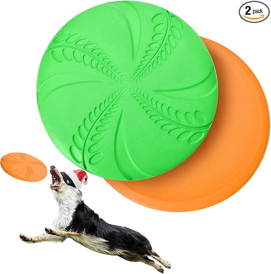 Nobleza 2 Pack Dog Flying Disc, 8in Interactive Flyer Dog Toys for Small Medium Large Dogs to Fetch, Durable Outdoor Dog Disc Toy for Long-Distance Flies and Floats on Water, Orange & Green