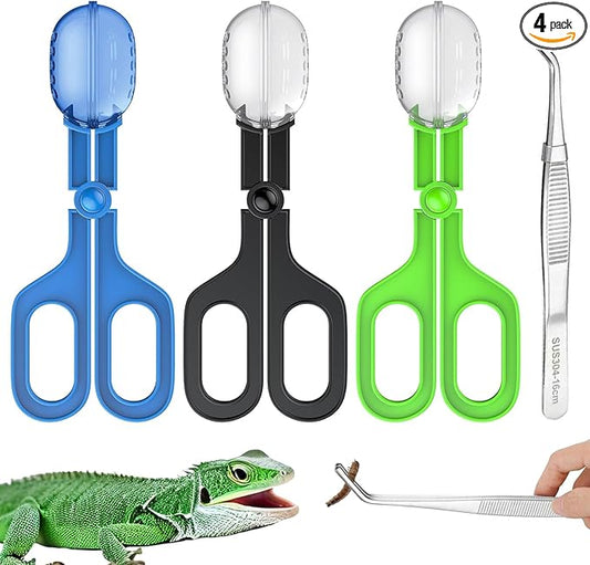 Reptile Feeding Clamp, 4 PCS Reptile Feeding Tongs Plastic Reptiles Poop Scoop for Gecko Turtle Lizard Frog Snake and Other Small Animals