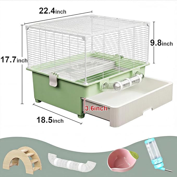 Oneluck 22.4” Chew-Proof Metal Hamster Cage, Drawer-Style with Easy Clean,Small Animal Habitats for Syrian Hamster,Gerbil, Mice(Green)