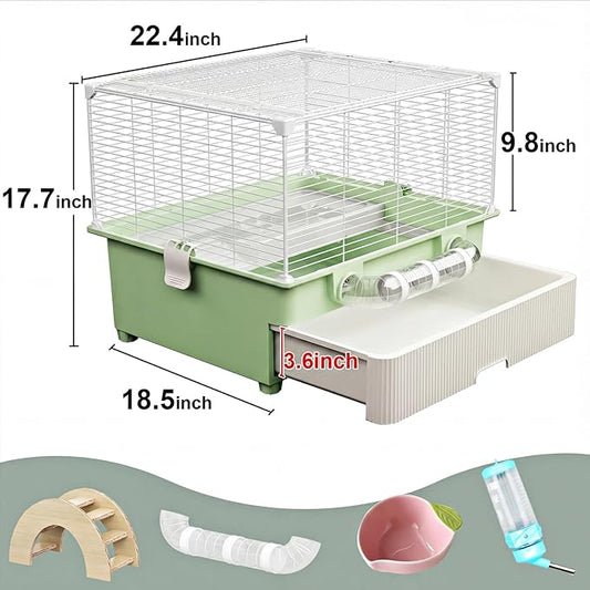 Oneluck 22.4” Chew-Proof Metal Hamster Cage, Drawer-Style with Easy Clean,Small Animal Habitats for Syrian Hamster,Gerbil, Mice(Green)